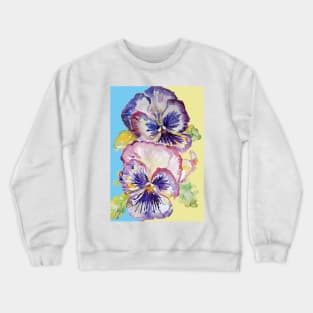 Pansy Watercolor Purple Flower Pattern on Light Blue Crewneck Sweatshirt